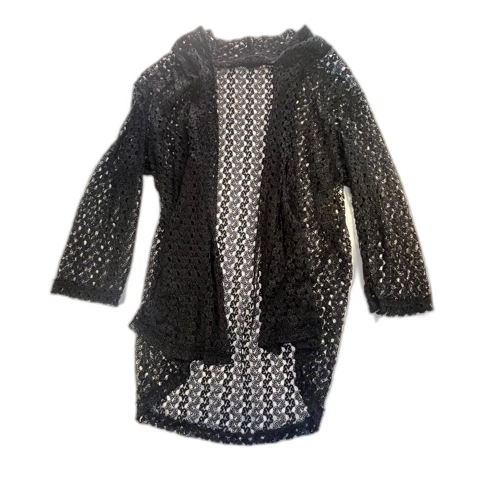 Brittany Black Knit Beach Cover-Up Cardigan Women's Size 3XL Lightweight Grunge